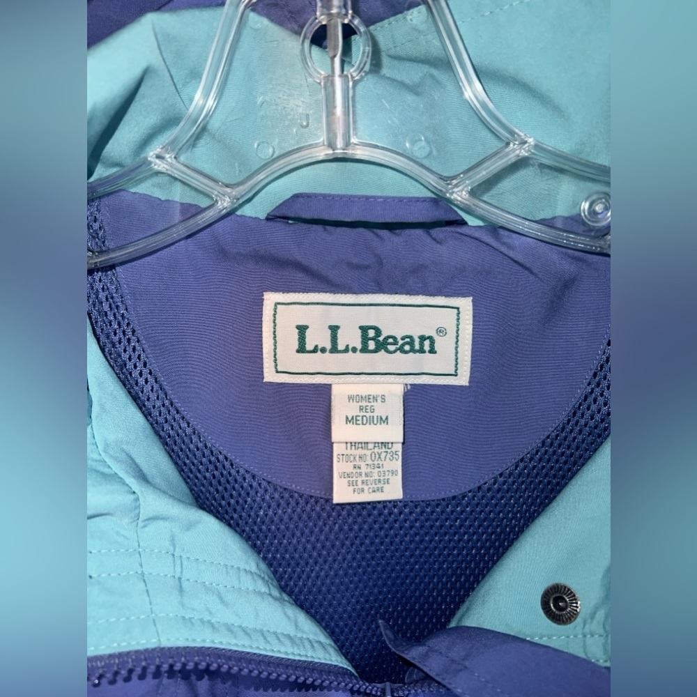 L.L. Bean Jacket Lightweight Parka, Full Zip Coat, Hooded, Blue Windbreaker, M - Picture 3 of 8
